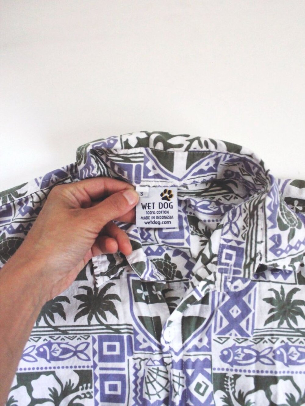 Vintage Wet Dog Hawaiian Shirt Tropical Floral Animal Button-Up Cotton Small 90s - Picture 7 of 7